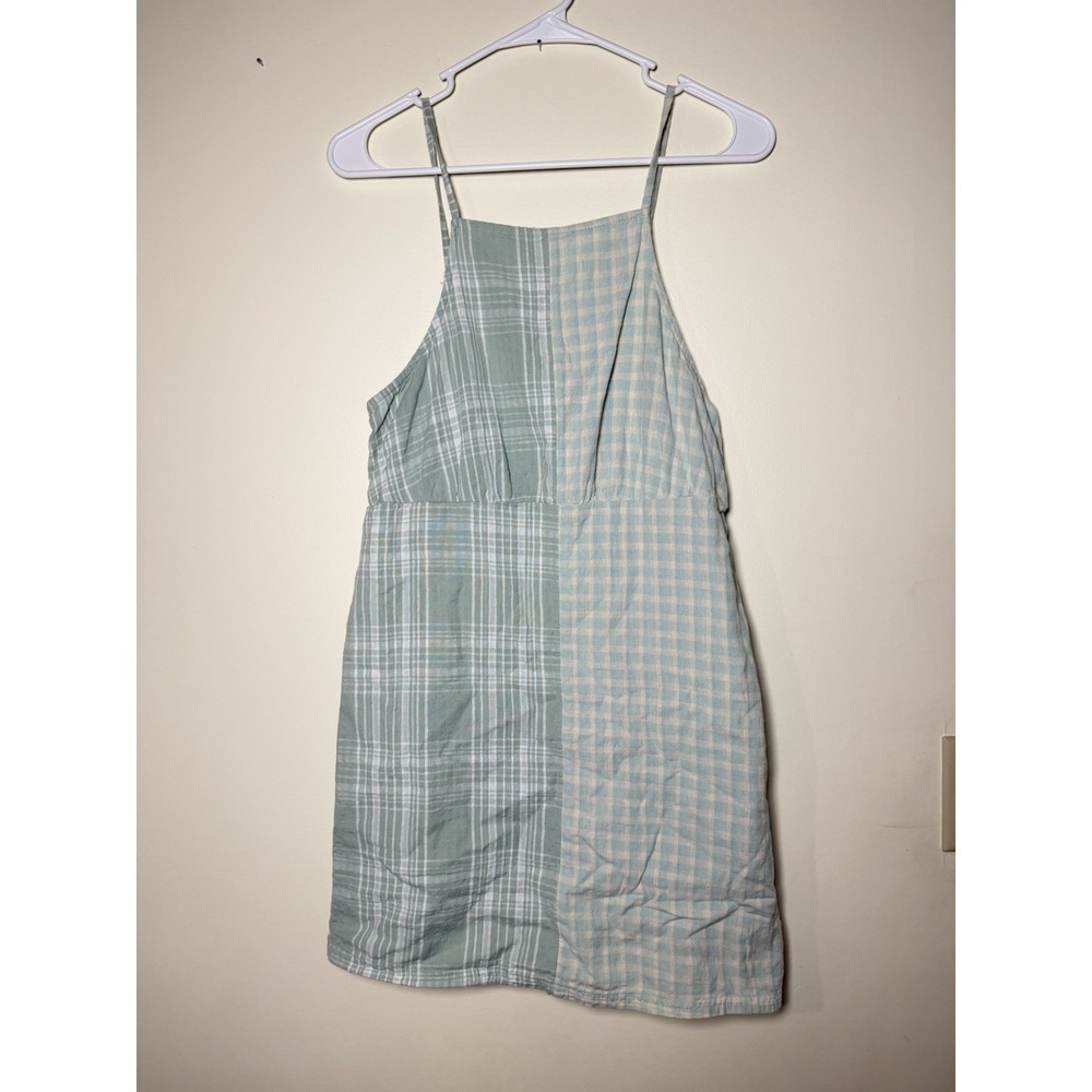 American Eagle Outfitters Seersucker Cotton Plaid Mini Dress Green M